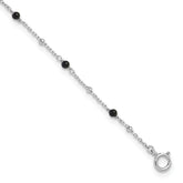 Sterling Silver Rhodium-Rhodium-Plated Onyx Beaded 9.25in Plus 1in ext Anklet